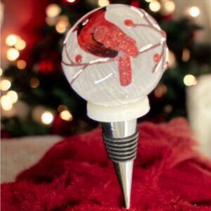 WINE STOPPER -- LED Color Changing, Battery Op, Red Cardinal, Frosted, Christmas